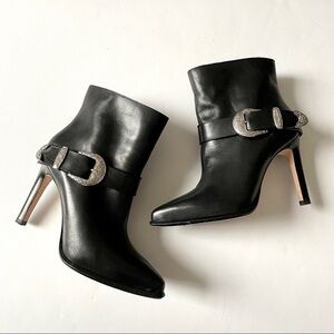 PAIGE Black Buckle Western High Heel Boots Size 8.5